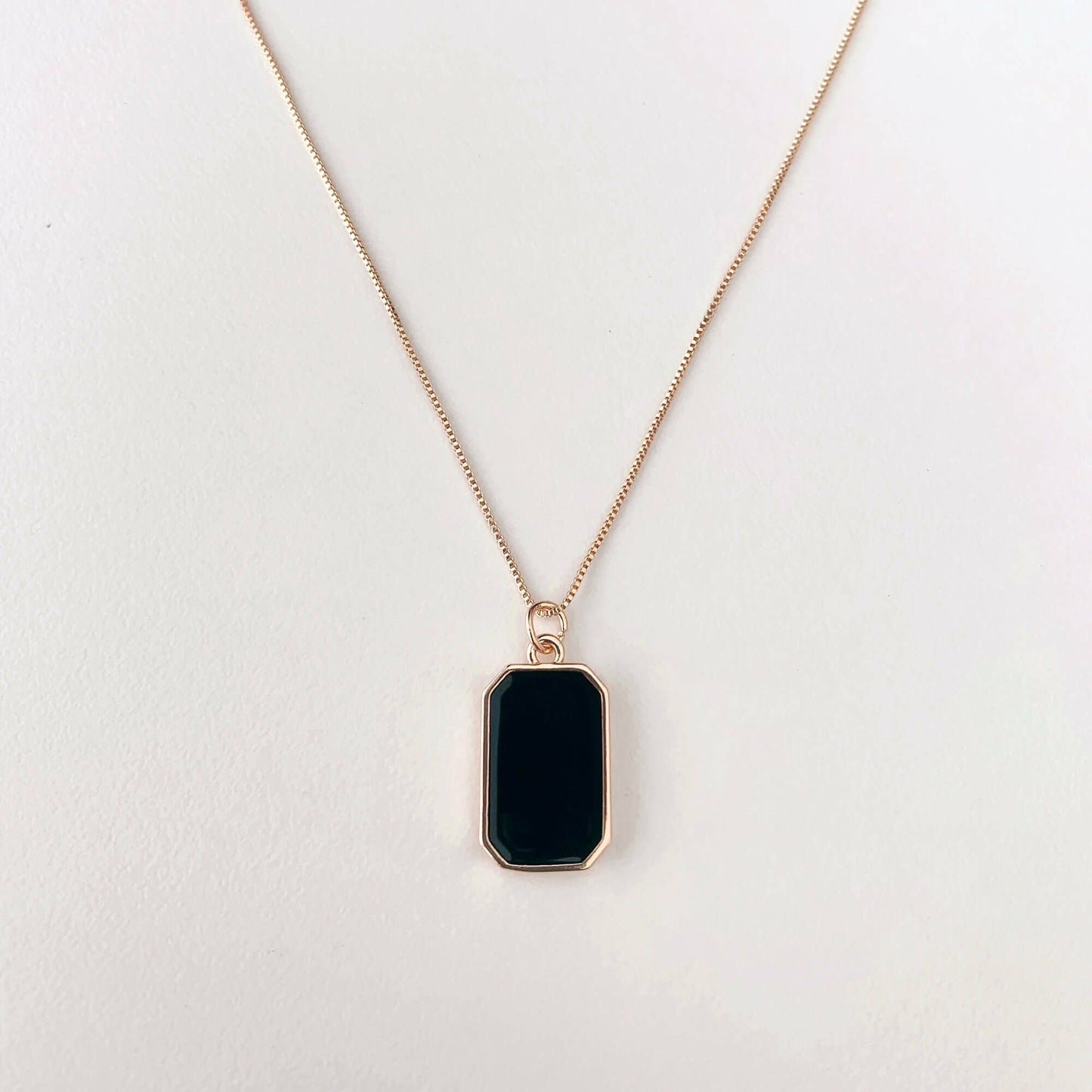 Black Onyx Rectangle Pendant Nacklace Girls & Women